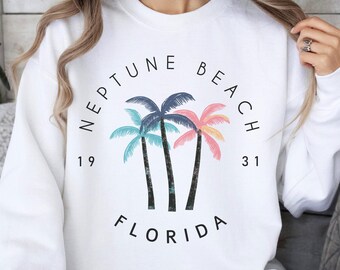 Neptune Beach Sweatshirt, Neptune Florida Crewneck Sweater, Neptune Pullover, Palm Crewneck Top, Beach Lover Souvenir, FL State Top