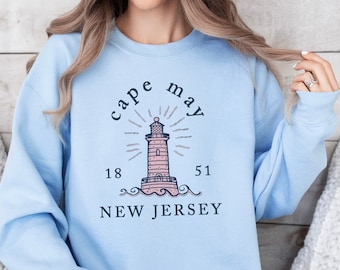 ケープメイ スウェットシャツ、ケープメイ NJ セーター クルーネック、ジャージー ショア トップ、かわいい灯台セーター、彼女へのプレゼント、ニュージャージー バケーションのお土産