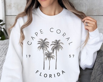 Cape Coral Sweatshirt, Florida Sweater, Cape Coral Pullover Crewneck, Cape Coral Palm Tree Hoodie, FL Beach Souvenir