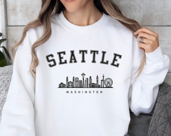 Moletom Seattle, moletom Seattle, blusa Washington, gola redonda Seattle, presente de camisa de férias, suéter de viagem, agulha espacial, lembrança do estado de WA