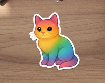 Rainbow Cat Sticker, Cute Cat Stickers, Laptop Stickers, Colorful Planner Sticker, Cat Lover Gifts Adorable Vinyl Decals, Water Bottle Decal