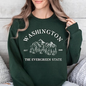 Washington Sweatshirt, Washington Sweater, Gift Evergreen State Sweatshirt, Hiking Sweater, Mountain Top, Washington Hoodie, PNW Souvenir