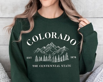 Felpa Colorado, maglione girocollo Rocky Mountain, maglione unisex per le vacanze, souvenir del Colorado, felpa con cappuccio Centennial State Lover, top da trekking