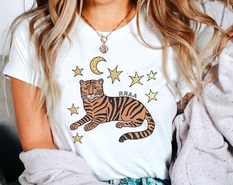 Tiger T-Shirt, Retro style Tiger Graphic Tee, Boho Tiger Shirt, Vintage Inspired Celestial Tiger, Astrology Tiger Top, Tiger Sweatshirt