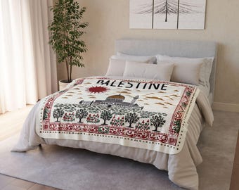 Palestine Fleece Sherpa Blanket, Palestine Mosque Blanket, Protest Blanket, Free Palestine Blanket, Middle Eastern Decor, Cozy Night Gift