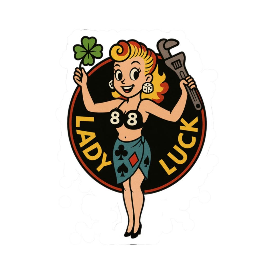 Lady Luck Sticker, Lucky Decal, Vinyl Pinup Lady Art, Laptop Vinyl ...