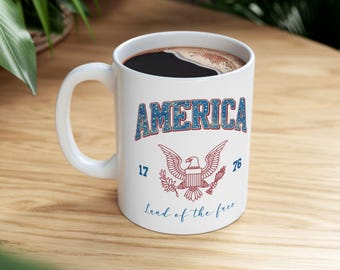 USA patriottische mok, 4 juli koffiekopje, rood-wit-blauwe Amerika mok, 1776 Independence Day cadeau, zomer BBQ keramische mok
