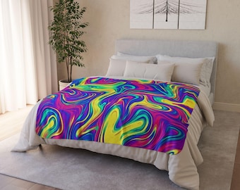 Neonfärgad fleecefilt i sherpa, mysig heminredning, perfekt present till vänner, färgglatt sängkläder, livfull filt, varmt täcke