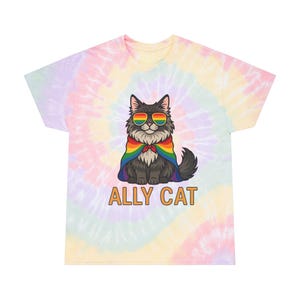 Pride Ally Cat Tie-Dye Shirt, Funny Pride Tee, Retro Rainbow Cat Top, Cat Pride Shirt, LGBTQ Apparel, LGBT Gifts, Love Is Love T-Shirt