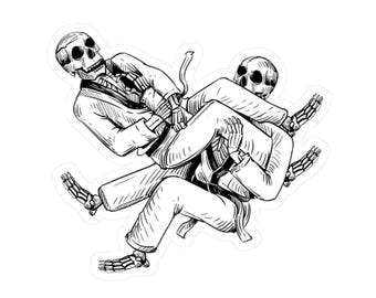 Brazilian Jiu Jitsu Skeleton Kiss-cut Sticker, Jiu Jitsu Sticker, Martial Arts Gift for Him, Grappler Laptop Sticker, Water Bottle Sticker