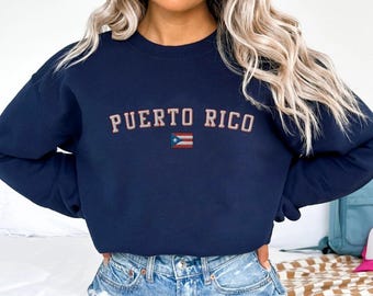 Embroidered Puerto Rico Sweatshirt, Puerto Rico Sweater, Puerto Rico Crewneck Pullover, Puerto Rico Flag, PR Gift, Puerto Rico Souvenir