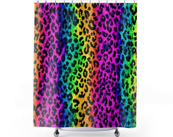 Rainbow Leopard Print Shower Curtain, Fun, Vibrant Bathroom Decor, Animal Print, Gift for Home, Kids' Bathroom, Colorful Shower Curtain
