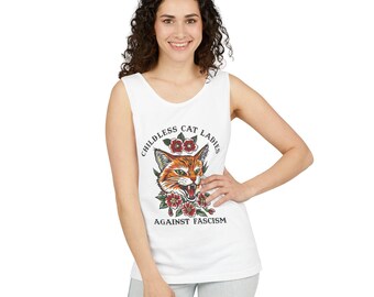 Kinderlose Katzendamen gegen Faschismus Tank Top Kinderlose Katzendame Tank Top Katzenliebhaber Tank Top Lustiges feministisches Shirt