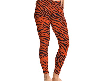 Tiger Stripe Yoga Pants, Orange Stripe Leggings, Tiger Print Gift for Her, Colorful Yoga Wear, Vibrant Gym Outfit, Active Leggings