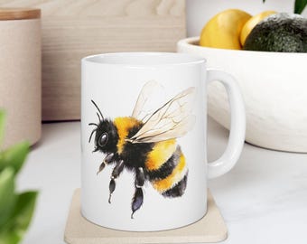 Bee Mug, Bumble Bee Coffee Cup, Cute Insect Ceramic Mug, Watercolor Bee Design, Nature Lover Gift, Garden Bee Decor, Morning Tea Cup