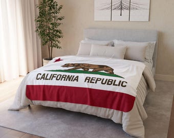 California Republic Sherpa Blanket, California Flag, Cozy Throw for Outdoor Lovers, Gift for Birthdays, Holidays, Home Decor, Camping Gift