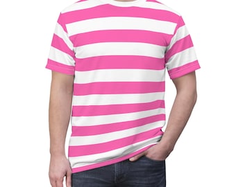ホットピンクと白のストライプTシャツ、ホットピンクと白のストライプ、ホットピンクと白のストライプシャツ、ストライプTシャツ、カラフルでソフトで鮮やかなスタイル