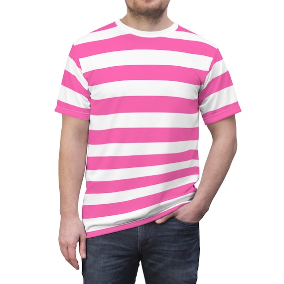 ホットピンクと白のストライプTシャツ、ホットピンクと白のストライプ