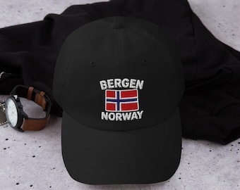 Bergen Norway Embroidered Hat, Adjustable Norwegian Travel Cap, Bergen Dad Hat, Norway Heritage Gift