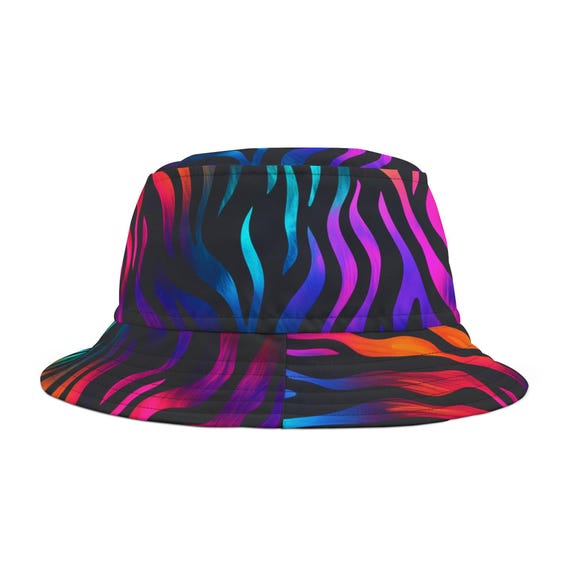 Colorful Zebra Print Bucket Hat, Trendy Summer Hat, Festival  display picture 3