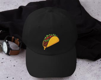 Embroidered Taco Hat, Fun Foodie Cap, Cute Taco Accessory, Taco Lover Gift, Quirky Party Hat, Journal & Water Bottle Decor Hat