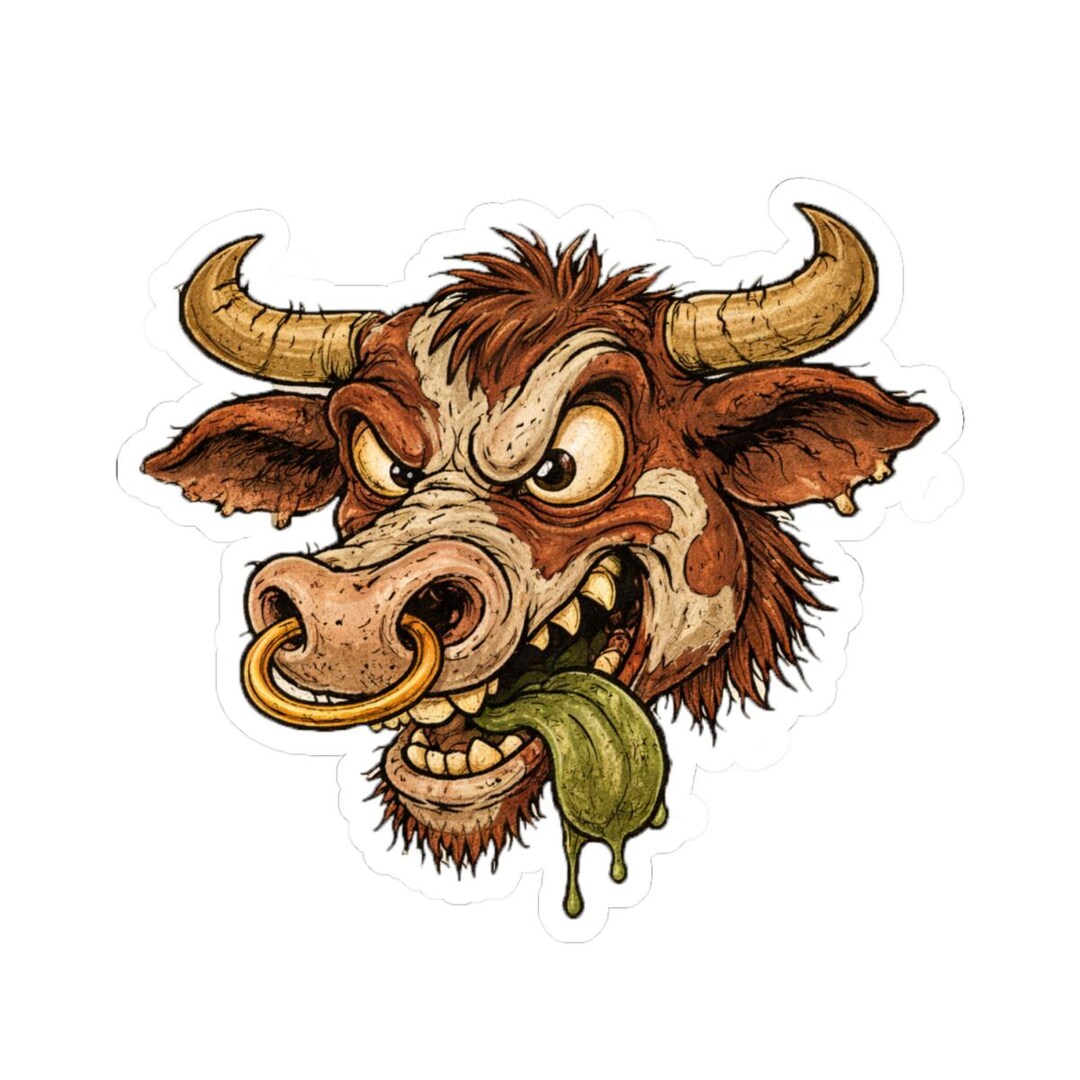 Cartoon Bull Sticker, Crazy Bull Head Decal, Drawn Cartoon Stickers ...
