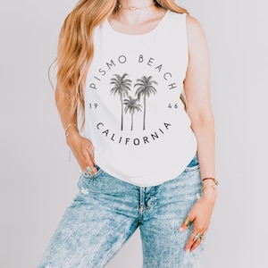 Pismo Beach Comfort Colors Tank, California Surf Shirt, PB CA Coastal Tank, SoCal Beach Tee, West Coast Souvenir, Palm Tree Gift