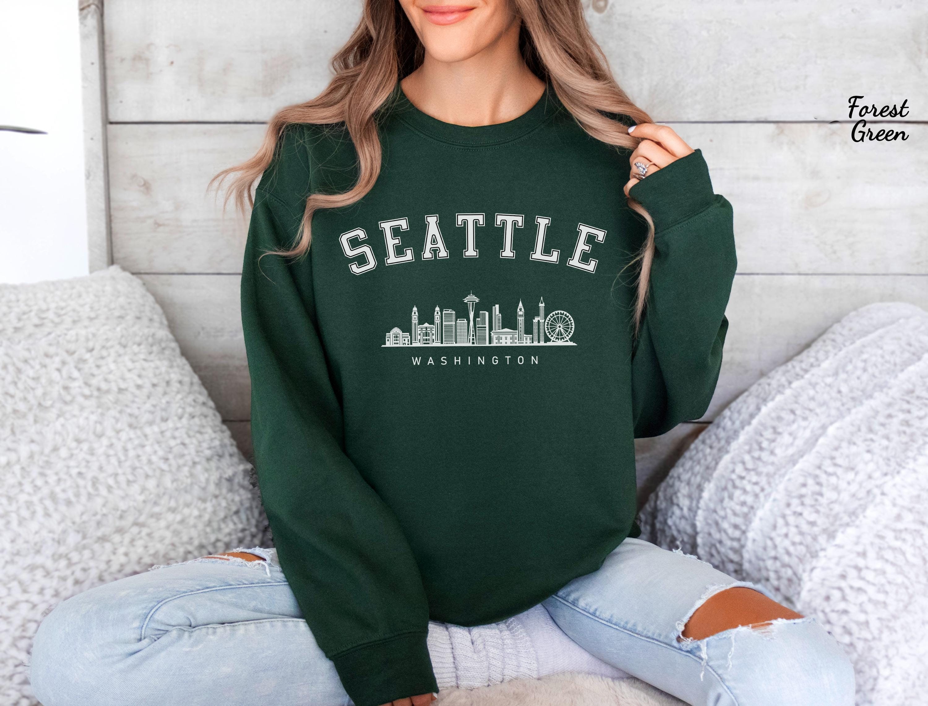 Seattle Sweatshirt, Seattle Sweater, Seattle Washington Crewneck, Vacation Shirt Gift, Travel Sweater, WA State Souvenir, Space needle Top