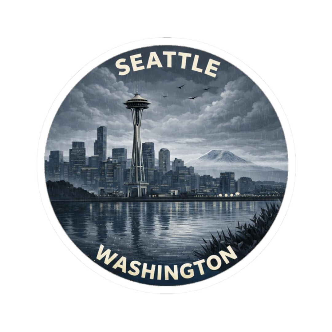 Seattle Sticker, Space Needle Decal, Puget Sound Art, Mount Rainier ...
