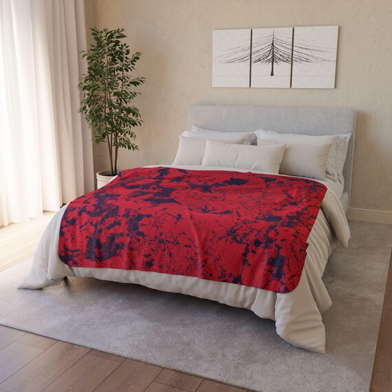 Kuschelige rote Fleece-Sherpa-Decke, ideal für Wohnkultur, Geschenke, gemütliche Nächte, Camping, Picknicks und Winterfeiern, abstrakt und schwarz