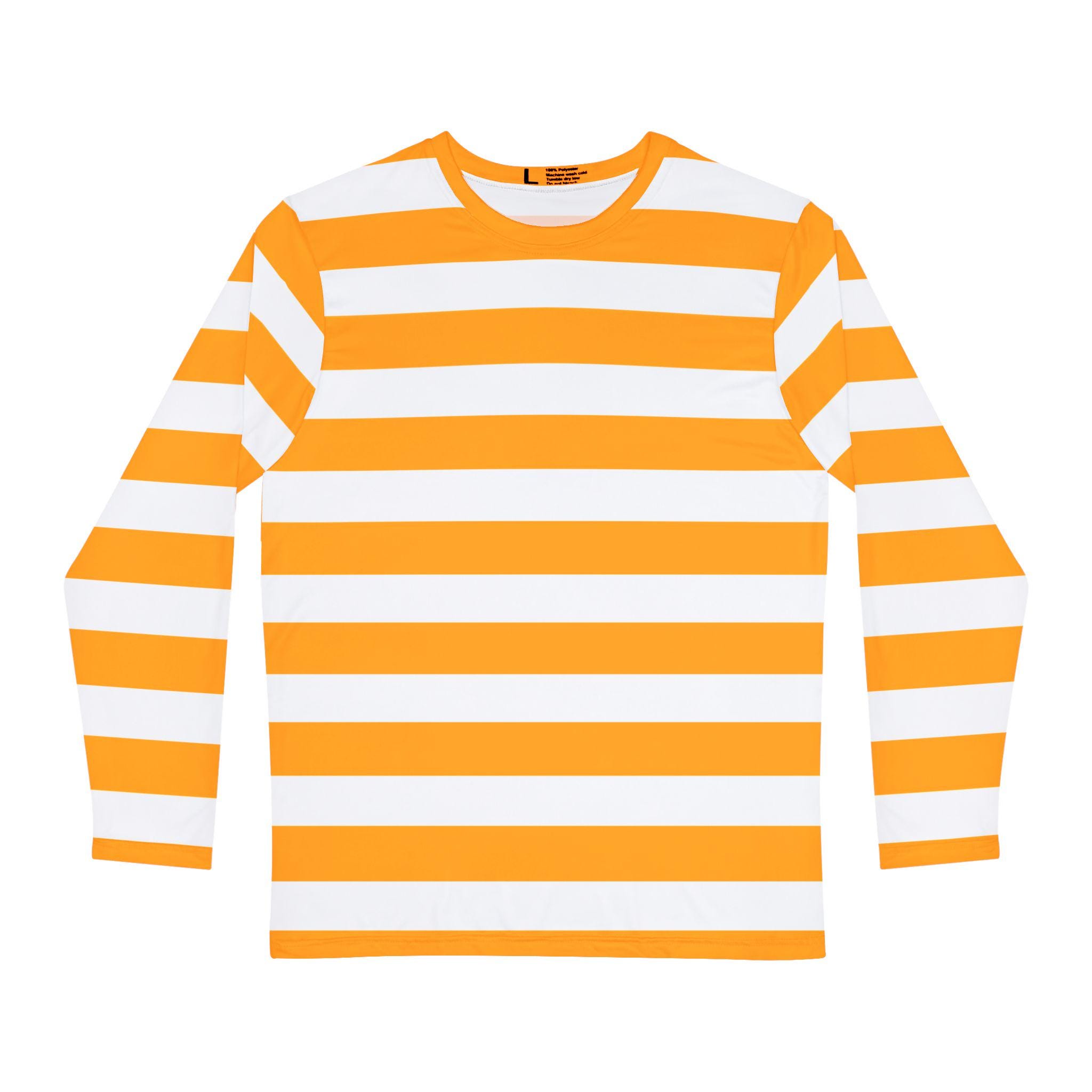 オレンジと白のストライプの長袖シャツ、オレンジと白のストライプの