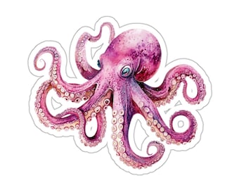 Octopus Sticker, Watercolor Octopus Sticker, Laptop Vinyl Sticker, Water bottle Sticker, Car Window Sticker, Marine Life Sticker