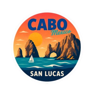 Cabo San Lucas Sticker, Mexico Decal for Luggage, Laptop, Journal, Water Bottle, Scrapbook, Gift, Travel Souvenir, Mexican Sailing Stickers