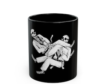Brazilian Jiu Jitsu Skeleton Black Mug, Martial Arts Gift for Him, Grappler Coffee Lovers, Gift for Friends, Spooky Decor, 11oz & 15oz