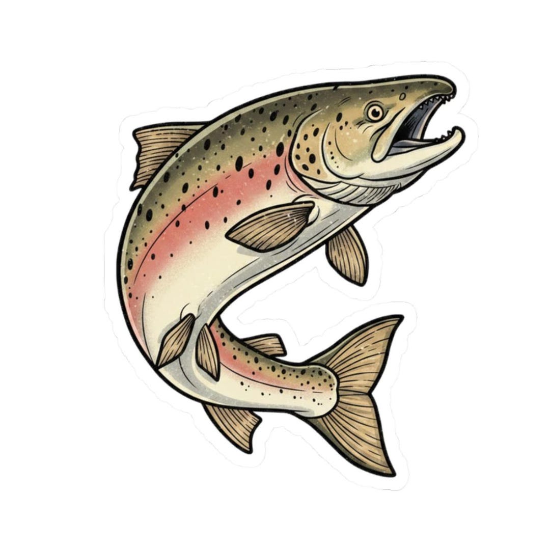 Salmon Sticker, Kiss-cut Fish Decal, Fishing Laptop Sticker, Fishman ...