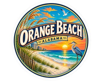 Adesivo de Orange Beach, Alabama, decalque de viagem para a Costa do Golfo, lembrança de férias na praia, presente para laptop ou garrafa.
