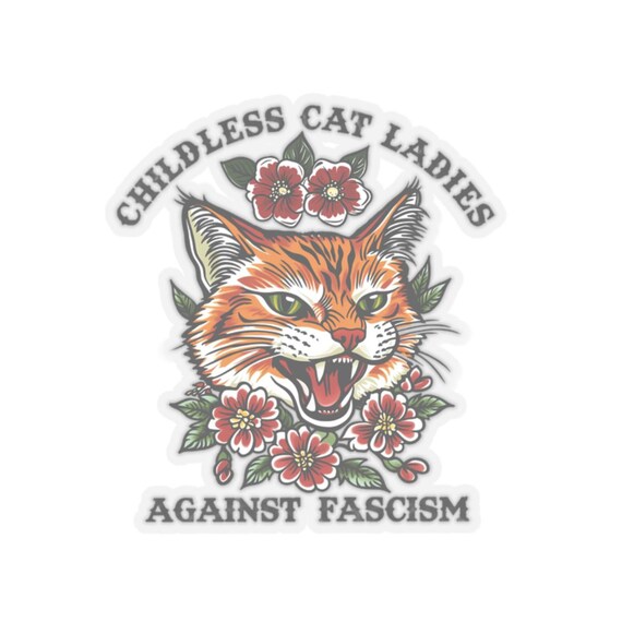 Childless Cat Ladies Against Fascism Sticker, Anti-fascist Kiss