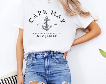 ケープメイTシャツ、ニュージャージー・コンフォートカラーズシャツ、ジャージーショアTシャツ、ケープメイビーチシャツ、東海岸バケーショントップ、ニュージャージー旅行ギフト