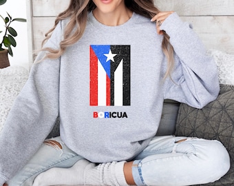 Puerto Rico Sweater, Boricua Crewneck Sweat Shirt, PR Gift, Puertorriqueña, Puerto Rican Top, Travel Souvenir, Puerto Rican Parade Caribbean