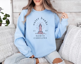 Felpa Outer Banks, maglione girocollo della Carolina del Nord, top NC Shore, maglione faro carino, regalo per lei, souvenir per le vacanze nella Carolina del Nord