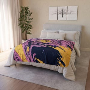 Colorful Fleece Sherpa Blanket, Cozy Throw Blanket for Home Decor, Gift for Her, Pink, Black, and Yellow Blanket, Art-Inspired Blanket