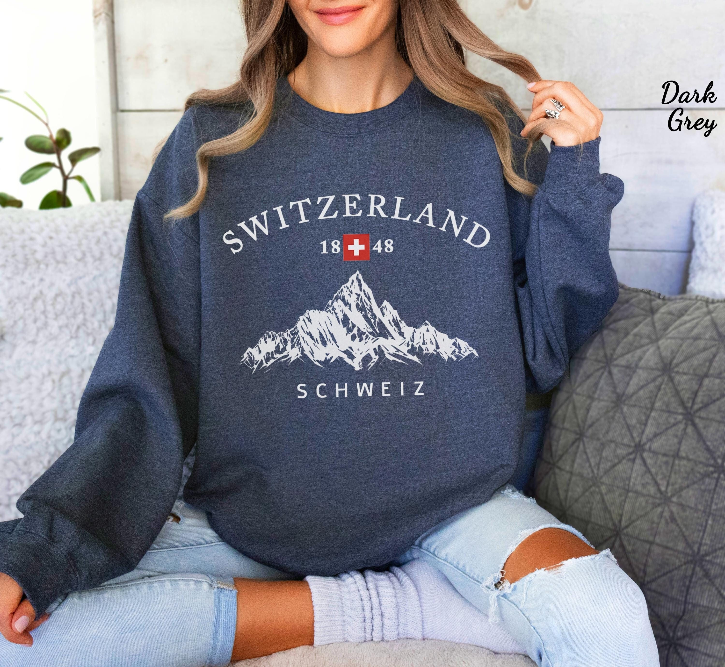 Switzerland Sweatshirt, Swiss Mountains Crewneck Pullover, Travel