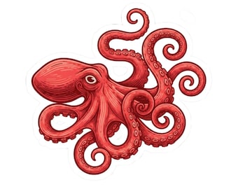 Octopus Sticker, Red Octopus Stickers, Laptop Vinyl Decal, Water bottle Sticker, Car Window Sticker, Marine Life Sticker