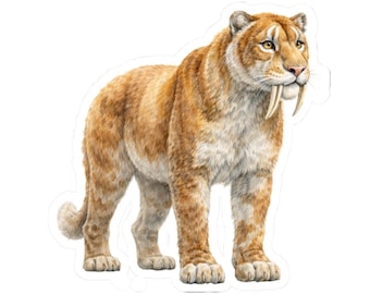 Saber-Toothed Cat Sticker, Prehistoric Smilodon Illustration Decal, Kiss-Cut Stickers