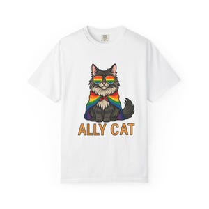 Pride Ally Cat Comfort Colors Shirt, Funny Pride Tee, Retro Rainbow Cat Top, Cat Pride Shirt, LGBTQ Apparel, LGBT Gifts, Love Is Love