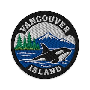 Écusson brodé de l'île de Vancouver, souvenir de voyage du Canada, écusson thermocollant représentant une orque, cadeau des îles canadiennes