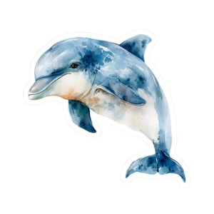 Dolphin Sticker, Ocean Lover Gift, Watercolor Dolphin Art, Beach Party Decor, Cute Vinyl Sticker for Laptops, Kids, and Sea Life Fans