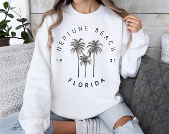 Neptune Beach Sweatshirt, Florida Sweater, Neptune Pullover, Palm Crewneck Top, Beach Lover Souvenir, Palm Tree Hoodie, Sunshine State