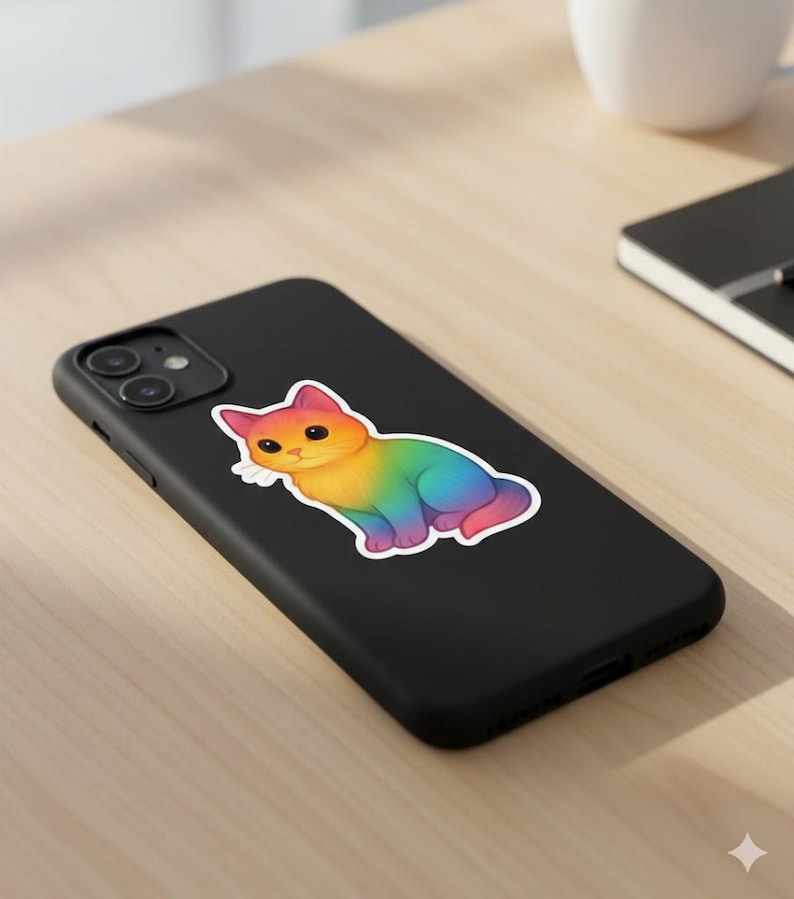 Rainbow Cat Sticker, Cute Cat Stickers, Laptop Stickers, Colorful ...