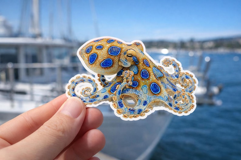 Blue-ring Octopus Sticker, Octopus Sticker, Laptop Vinyl Stickers ...